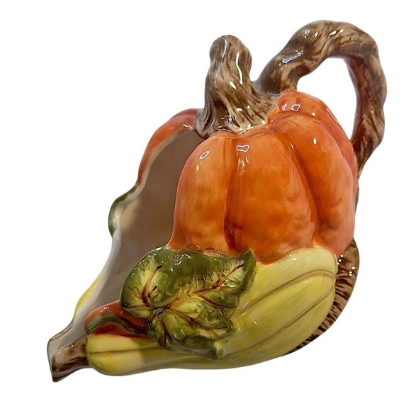 Vintage 1980s Bico Autumn Harvest Gourd Gravy Boat - Pumpkin & Leaf Fall Theme - Picture 5 of 8